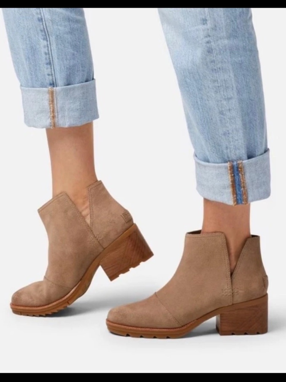 50%offw❤️ Sorel Cate Cut Out Ankle Boots Block Heel Suede 6.5 S35